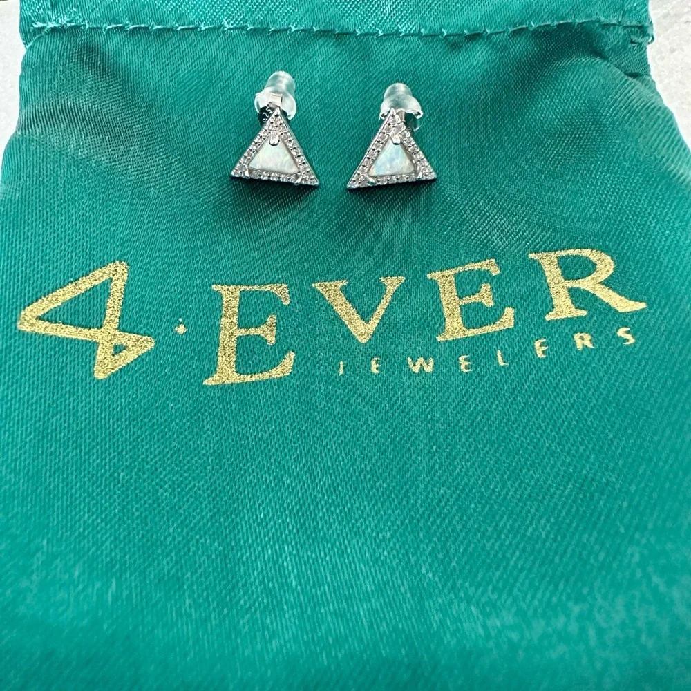 Modern Opal Triangular Sterling Silver Stud Earrings - Picture 3 of 7